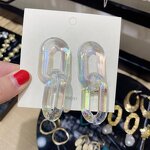 Earrings Manufacturer - 2025 Fashion Summer 925 Jewelry Geometric Clear Square C Shape