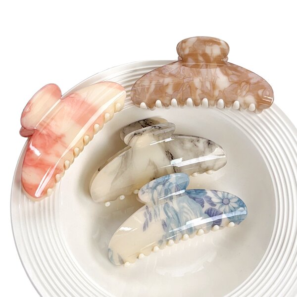 Hair Claw Manufacturer - Snake Wavy Moon Painting Half Round Shark Zigzag Resin