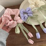 Hair Ties Manufacturer - Cute Elastic Flower Scrunchi Lanyard Mesh Gauze Chiffon Bows
