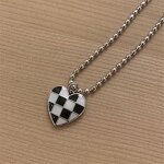 Necklace Manufacturer - Vintage Retro Checkerboard Love Pendant Beads Heart Checkered