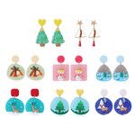 Earrings Manufacturer - Women Girls Cute Embossed Bell Reindeer Snowman Tree Acrylic