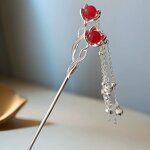 Hair Pins Manufacturer - Chinese Long Fork Clip Hanfu Opal Stone Flower Chop Sticks