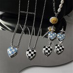 Necklace Manufacturer - Vintage Retro Checkerboard Love Pendant Beads Heart Checkered