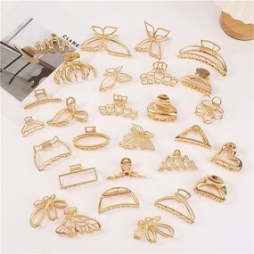 Hair Claws Manufacturer - Medium Shark Geometric Metallic Metal Claw Clip for Women