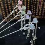 Hair Pins Manufacturer - Chinese Long Fork Clip Hanfu Opal Stone Flower Chop Sticks