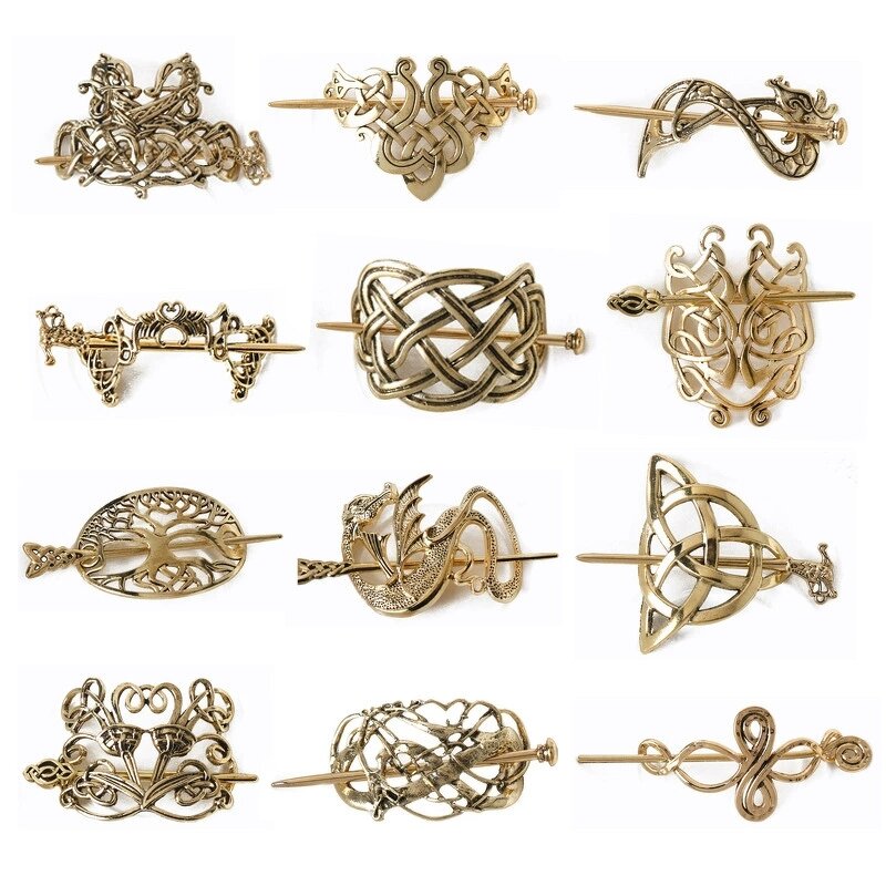 Hair Clip Manufacturer - Ancient Metal Knot Celtics Gold Hairpins Viking Goth Bun