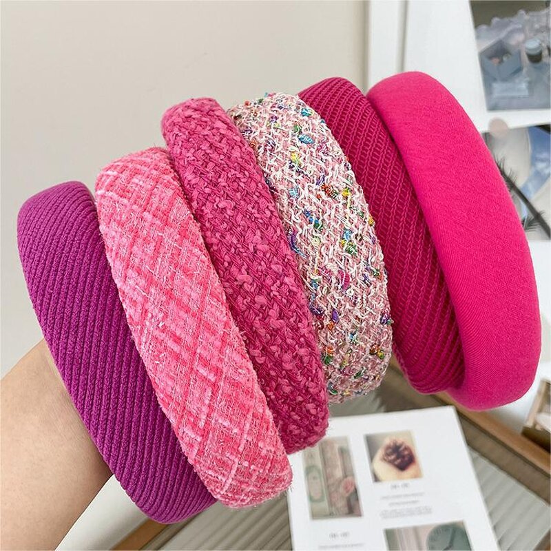Hair Band Manufacturer - Wholesale Custom Pink Makeup Sponge Padded Crochet Tweed