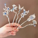 Hairpin Manufacturer - Chinese Long Fork Clip Hanfu Butterfly Gingko Stone Blue Flower