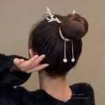 Hair Clasp Manufacturer - Fashion Christmas Deer Horn Claw Xmas Rhinestone Pearl Alloy