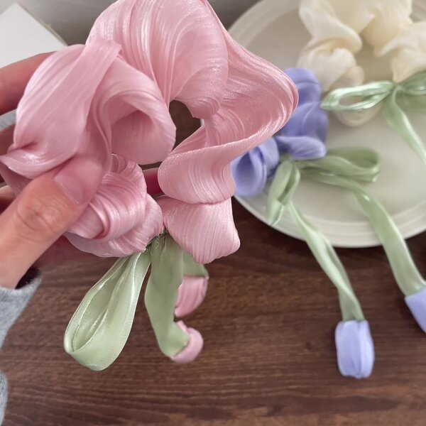 Hair Ties Manufacturer - Cute Elastic Flower Scrunchi Lanyard Mesh Gauze Chiffon Bows