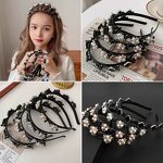 Hair Band Manufacturer - Women Kids Baroque Bling Double Layer Bangs Pearl Rhinestone