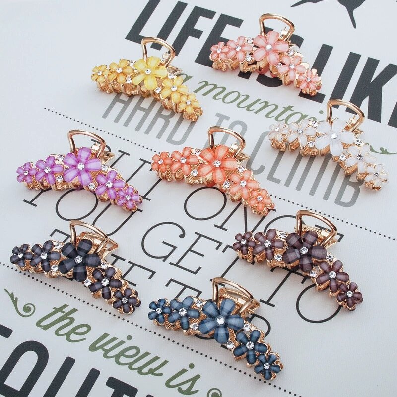 Hair Claws Manufacturer - Bulk Big Metal Hawaii Diamond Floral Metallic Rhinestone