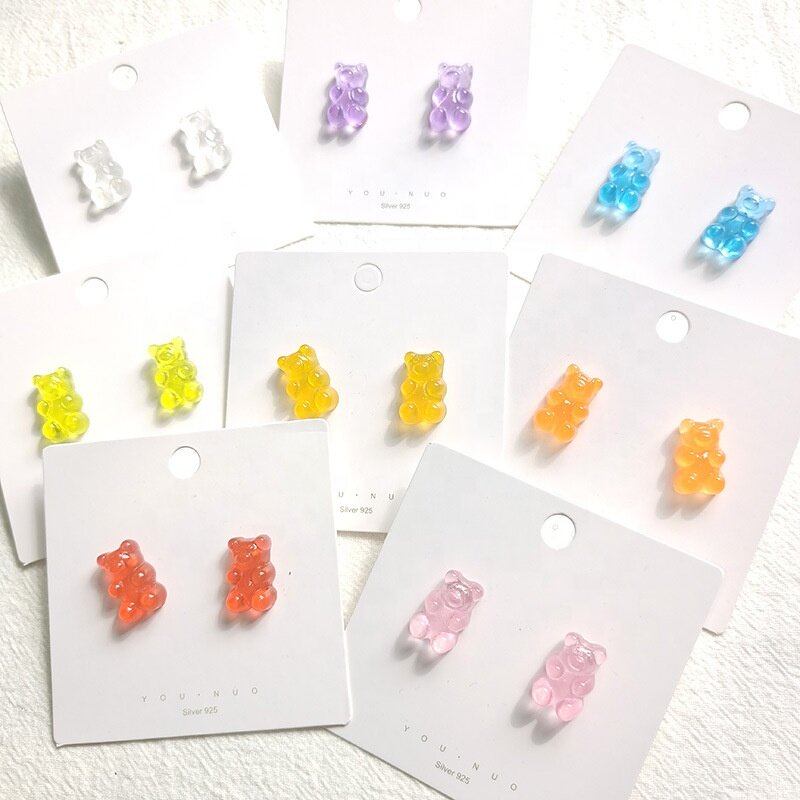 Earrings Manufacturer - Women Girls Cute Clear Sequin Candy Charm S925 Silver Teddy