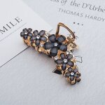 Hair Claws Manufacturer - Bulk Big Metal Hawaii Diamond Floral Metallic Rhinestone