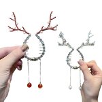 Hair Clasp Manufacturer - Fashion Christmas Deer Horn Claw Xmas Rhinestone Pearl Alloy