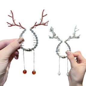 Hair Clasp Manufacturer - Fashion Christmas Deer Horn Claw Xmas Rhinestone Pearl Alloy