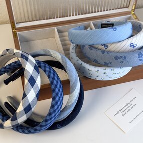 Hair Band Manufacturer - Wholesale Blue Makeup Checker Plaid Stripe Sponge Padded