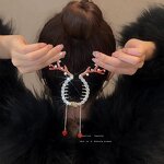 Hair Clasp Manufacturer - Fashion Christmas Deer Horn Claw Xmas Rhinestone Pearl Alloy