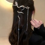Hairpin Manufacturer - Snake Twist Long Fork Clip Rhinestone Tassel Stone Gothic