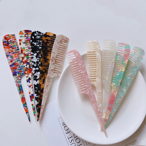 Hair Comb Manufacturer - Custom Korean Minimalist Marble Texture Acetate Long Handle