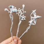 Hairpin Manufacturer - Chinese Long Fork Clip Hanfu Butterfly Gingko Stone Blue Flower