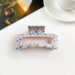 Hair Clips Manufacturer - 8.5cm Printed Flower Checker Rectangle Plastic Claw Clip for Women