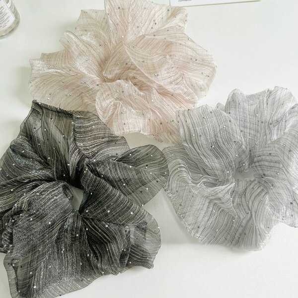 Scrunchies Manufacturer - Large High Elastic Bubble Mesh Tulle Organza Crystal Diamond