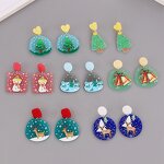 Earrings Manufacturer - Women Girls Cute Embossed Bell Reindeer Snowman Tree Acrylic