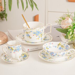 Coffee Cup Set Manufacturer - High Eco-Friendly Porcelain Modern Garden Design 250ml with Flowers Pattern for Afternoon Tea