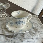 Ceramic Tableware Set Manufacturer - French Retro Blue Butterfly Flower Porcelain Dessert Cake Plate