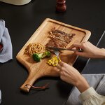 Wood Steak Plate Manufacturer - Luxury Acacia with Handle Solid Sustainable BBQ Food Serving Tray Elegant Dinner Dish for Home Restaurant