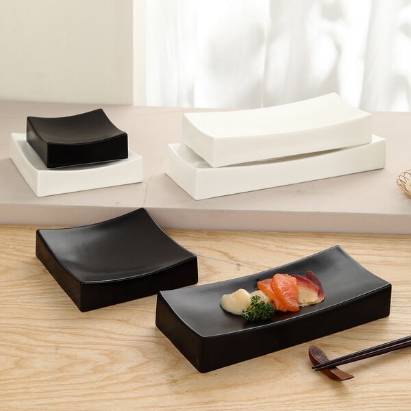 Sushi Tray Manufacturer - Modern Vintage Black White Matte Square High with Flat Bottom for High-End Restaurants Hotels Parties