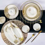 Bone China Dinnerware Set Manufacturer - Luxury 62pcs Fine Flower Bowls Plates Gold Rimmed