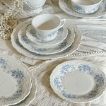 Ceramic Dinnerware Manufacturer - Vintage Embossed French Blue Begonia Flower Coffee Cup Saucer Plates Bowls