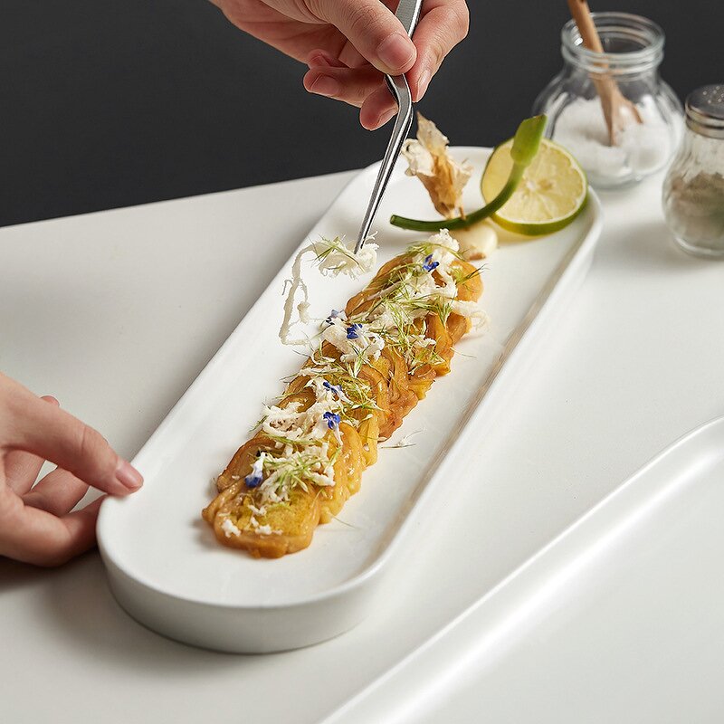 Ceramic Sushi Plate Manufacturer - Rectangle Eco-Friendly Dish Serving Tray Show Platter for Restaurant Dinnerware