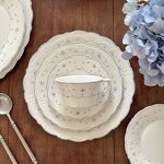 Ceramic Tableware Set Manufacturer - French Relief Blue Flower Embossed Pasta Plate and Dishes