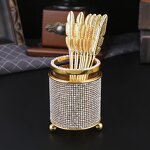 Coffee Spoon Set Manufacturer - Luxury 6PCS Golden Stainless Steel with Crystal Glass Holder
