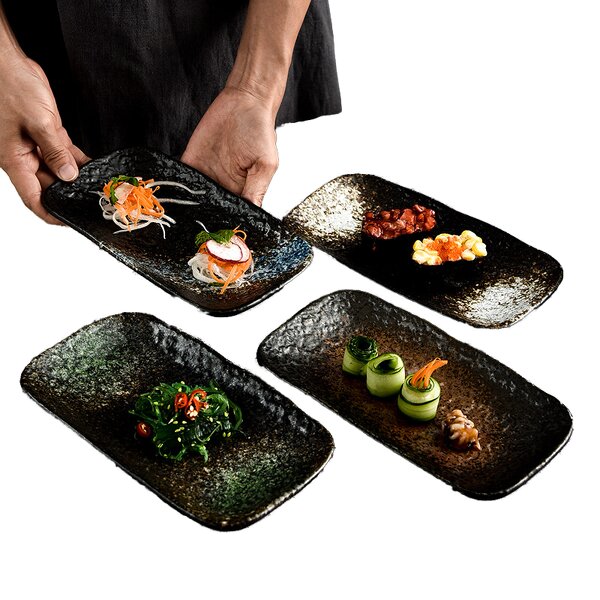 Porcelain Ceramic Plate Manufacturer - Japanese Style Eco-Friendly 8 Inch Rectangular Sushi Serving Tray for Salad Dessert