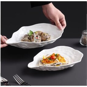 Ceramic Plate Manufacturer - Pure White Irregular Oysters Shape for Salad Fruit Seafood Sushi Sashimi