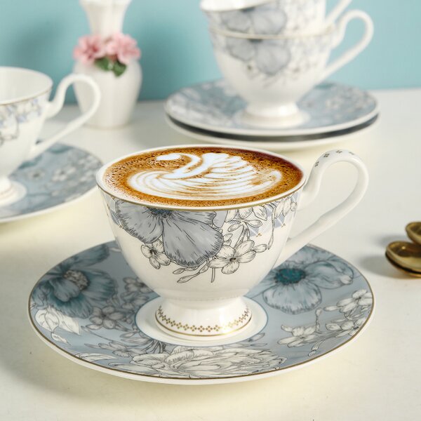 Bone China Tea Cup Set Manufacturer - Elegant Frola & Butterfly British-Style White Goldrim Coffee Cup Saucer