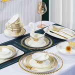 Bone China Dinnerware Set Manufacturer - Luxury 62pcs Fine Flower Bowls Plates Gold Rimmed
