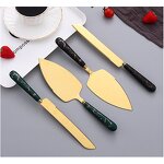 Cake Knife Set Manufacturer - Luxury Ceramic Handle Stainless Steel and Server Golden Cutting for Wedding Party