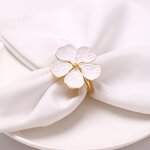 Napkin Ring Manufacturer - White Flower Bulk Holiday Gold Cloth Floral Serviette Buckles for Party Dinner Table Decor