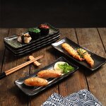 Ceramic Sushi Plate Manufacturer - Japanese Elegant Rectangular Porcelain Dinner Tray for Restaurant Appetizer Party BBQ