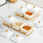 Fruit Plate Manufacturer - Luxury Golden Household Living Room Dried Fruit Nuts Snack Storage Box with Lid for Restaurant
