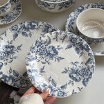 Ceramic Dinnerware Set Manufacturer - Vintage Blue Floral Embossed Decorative Plates Bowls Cups for Wedding