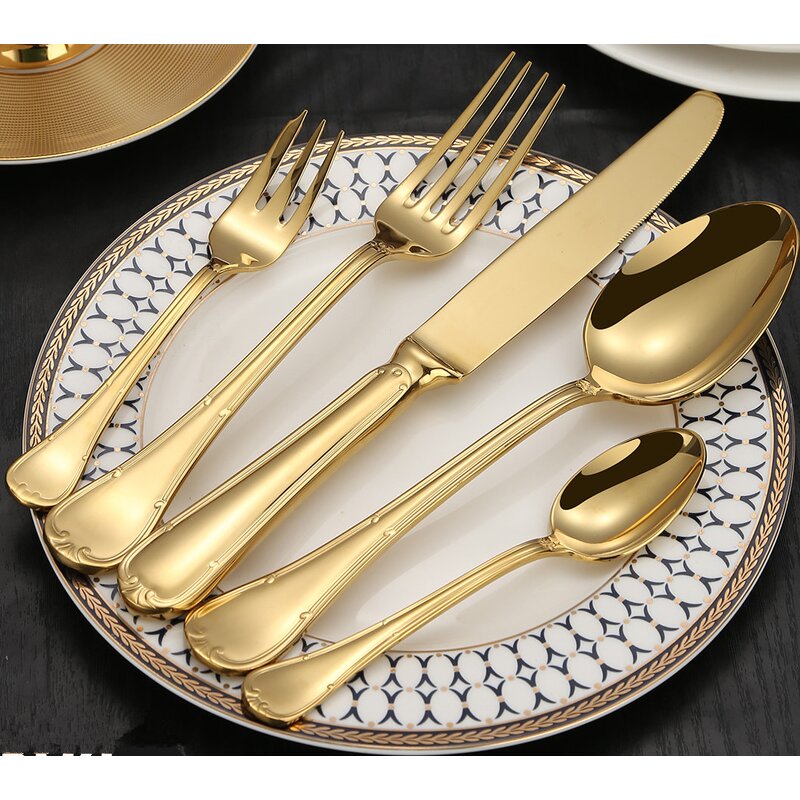 Stainless Steel Cutlery Set Manufacturer - Customized Logo 5Pcs Hotel Restaurant Knife Fork Spoon 304