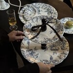 Ceramic Dinnerware Set Manufacturer - Vintage Blue Floral Embossed Decorative Plates Bowls Cups for Wedding