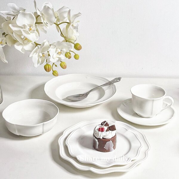 Ceramic Dinnerware Set Manufacturer - Vintage Embossed White Romantic Lace Wedding Plates Bowls and Dishes