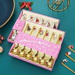 Metal Spoon Manufacturer - Custom Modern Design Merry Christmas Gold Stainless Steel Coffee Gift Set for Camping